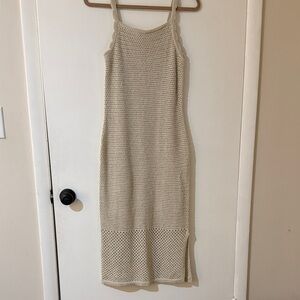 Joie Beige Knit  Metallic Crochet Sleeveless Lined Dress
